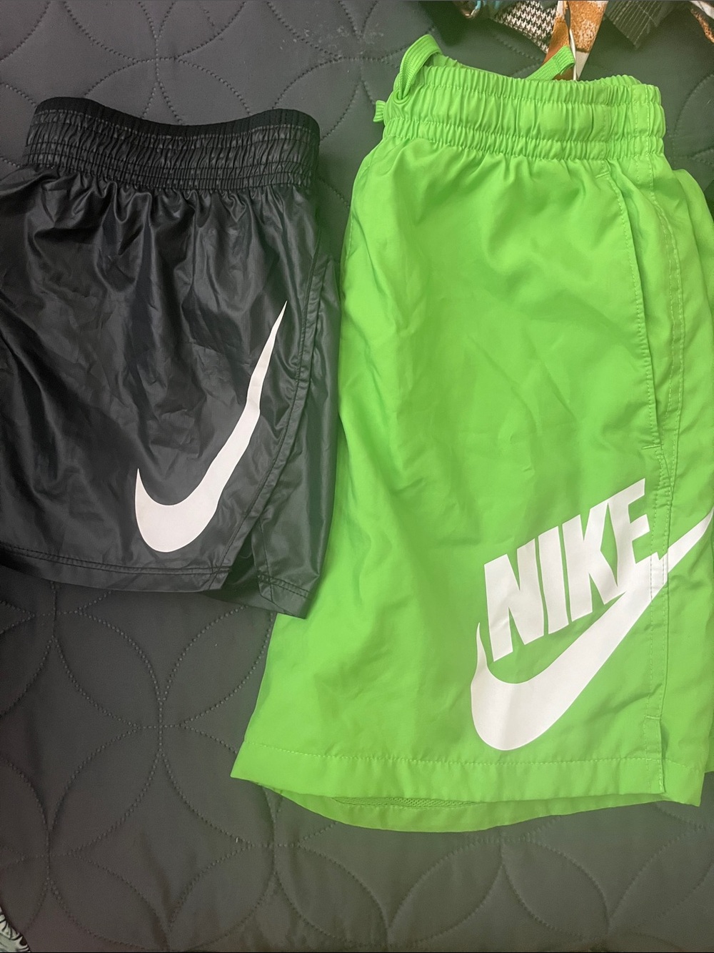 Nike Black and Neon Green Kids' Athletic Shorts Duo